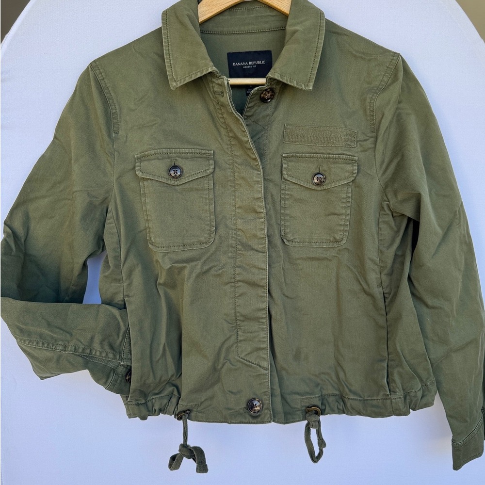 Banana Republic Modern Fit Utility Jacket Olive Green Petite Small Cropped